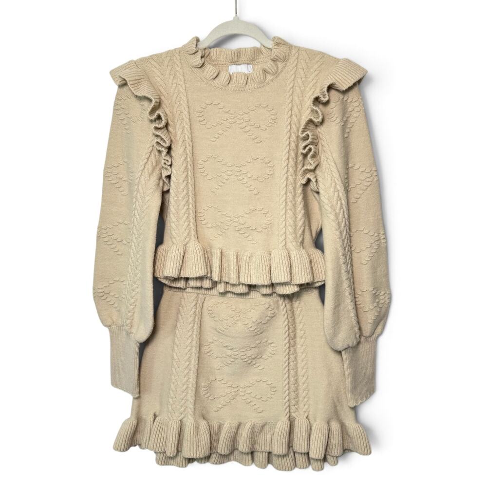 MABLE Autumn Bow Cable Knit Ruffle Matching Set - Picture 9 of 12